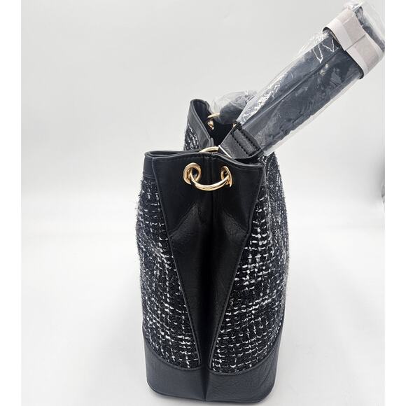 Jen & Co Tweed Bucket Handbag Classic Contemporary Vegan Preppy Minimalist Chic - Picture 2 of 12